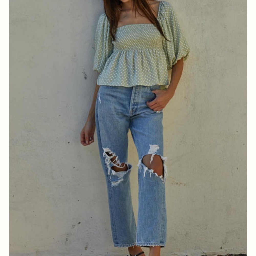 Nwt. Woven Rayon Polka Dot Print Square neck by togther